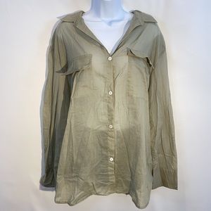 NWT Anthropologie Erika Pena Sage Buttondown Blouse • L/XL